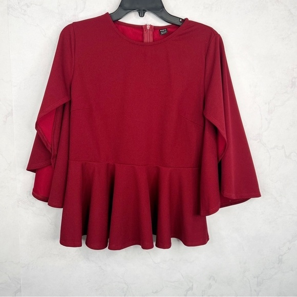 [Shein] Red Peplum Bell Sleeve Top - Picture 4 of 8
